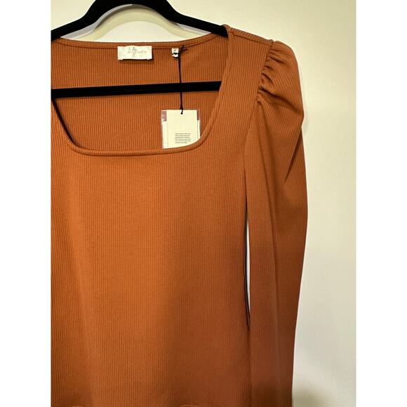 7 For All Mankind Puff Sleeve Square Neck Ribbed Top Size Small NWT Long Sleeves - Picture 6 of 13